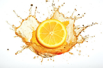 Splash effect of Lemon, high speed photography, on plain white background , Generative ai