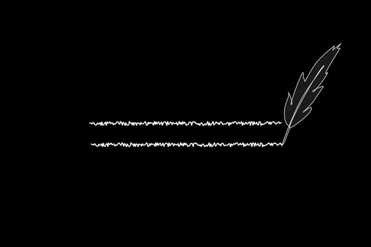 Feather, quill pen writing text animation. Retro, literature, writer concept. Black background.