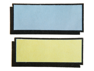 Blue and yellow comic book style text box with halftone effect