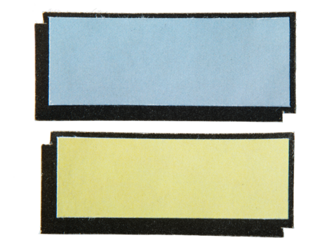 Blue and yellow comic book style text box with halftone effect