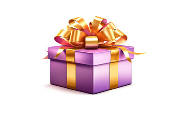 Obraz premium Gift box with pink purple gold ribbon isolated on white background, Generative ai