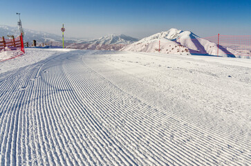 groomed ski run in Amirsoy ski resort (Tashkent region, Uzbekistan)