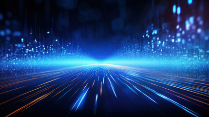 Blue light streak, fiber optic, speed line, futuristic background.Generative ai
