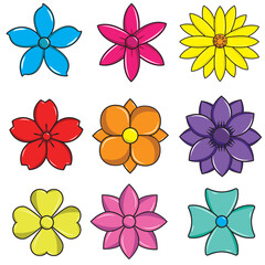 set of colorful flowers