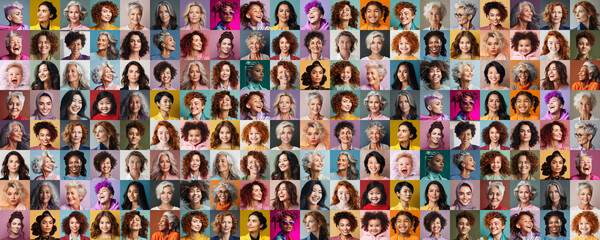 Large panorama of women and girls of many generations - obrazy, fototapety, plakaty
