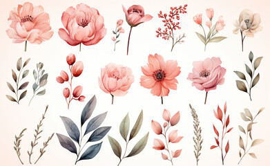 flowers stickers for valentine romantic ornament - obrazy, fototapety, plakaty