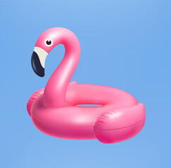 3D Vector realistic pink flamingo Swim ring on background Inflatable rubber toy for water and beach or trip safety, Isolated swimming ring © wittaya