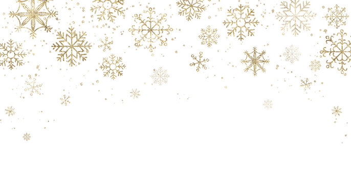 Christmas golden border with sparkling snowflakes.