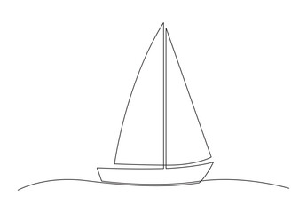 Sailboat single line drawing. Continuous one line drawing of sailboat. Isolated on white background vector illustration. Pro vector.
