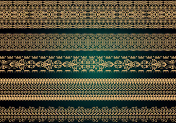 Set of ornamental border design for textile digital print, digital border design.