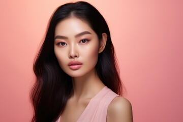 Fototapeta premium Studio photo of Asia female Model photography, in clear pink background, Generative ai