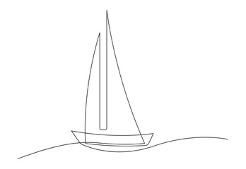 Simple continuous single line drawing of sailboat. Isolated on white background vector illustration. Pro vector. 