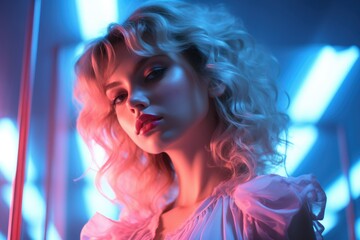 Fototapeta premium a Woman in Aphrodite, in 80's light background, Generative ai