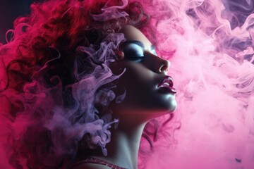Female smoking cigarette with candy color, Generative Ai