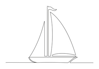 Simple sailing boat continuous one line drawing. Isolated on white background vector illustration. Pro vector.