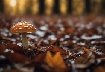 small mushroom in the forest, autumn 