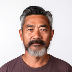 Obraz premium portrait of middle aged asian male man with beard . white background . generative ai