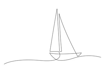 Single continuous line drawing of sailboat. One line drawing. Isolated on white background vector illustration. Premium vector. 