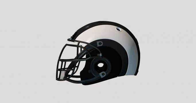 3d American Football Helmet rotating on alpha background. Seamless Loop.