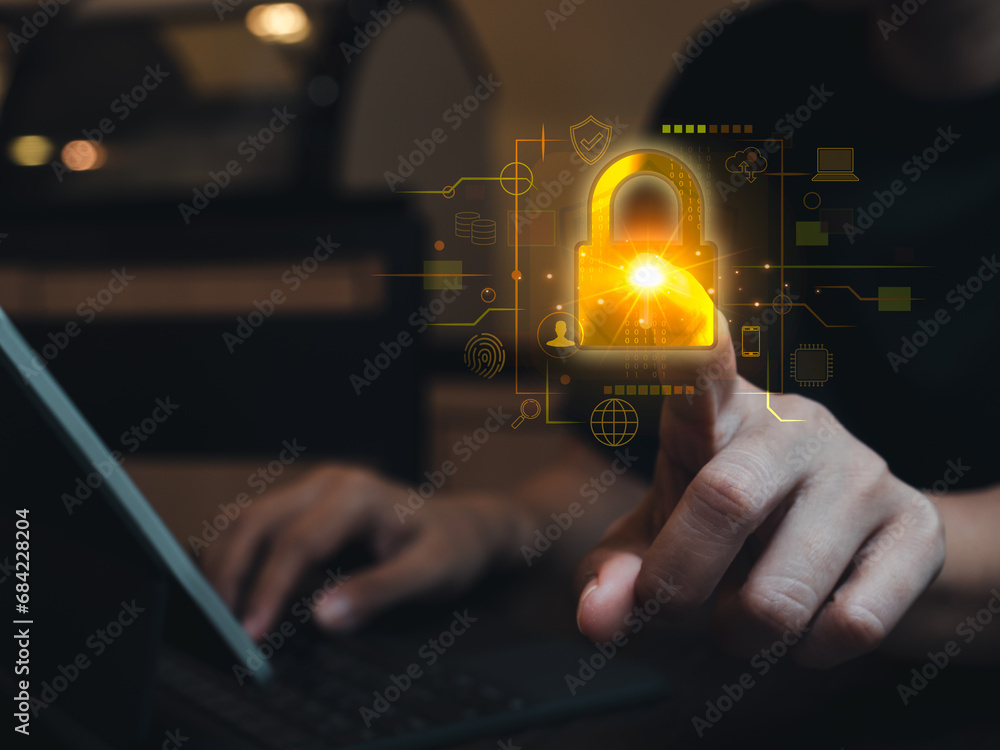 Poster cyber secure, internet network security system, online information safety and privacy digital data p