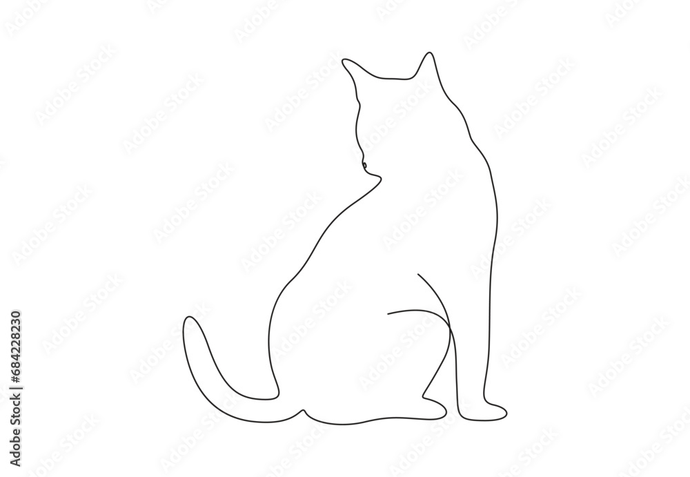 Poster cat in continuous one line drawing. abstract and minimalist cat icon. single line drawing of cat. is