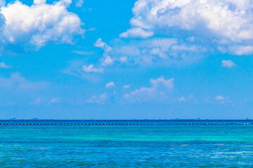 Tropical caribbean sea panorama view to Cozumel island cityscape Mexico.