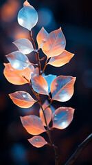 a close up shot of many colorful leaves on a branch, in the style of light bronze and light blue created with Generative Aiv