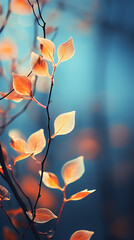 a close up shot of many colorful leaves on a branch, in the style of light bronze and light blue created with Generative Aiv