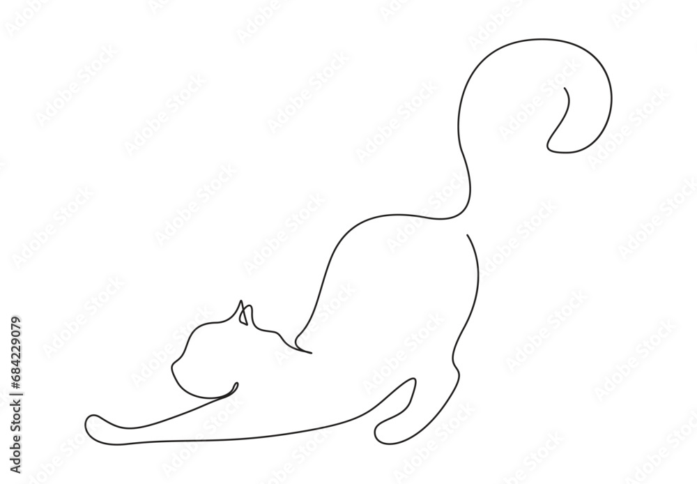 Poster Cat in one continuous line drawing. Isolated on white background vector illustration. Pro vector. 