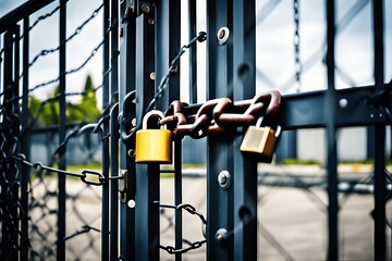 Zaun mit Kette und Schloss close up Hintergrund
