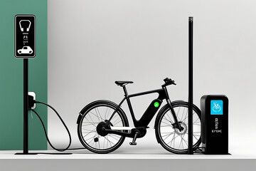 E-Bike mit Ladestation close up als  Hintergrund - obrazy, fototapety, plakaty