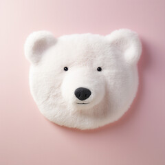 a small tufted rug in the shape of a flat polar bear's head on a light pink wall created with Generative Ai