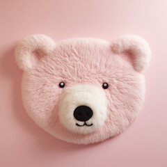 a small tufted rug in the shape of a flat polar bear's head on a light pink wall created with Generative Ai