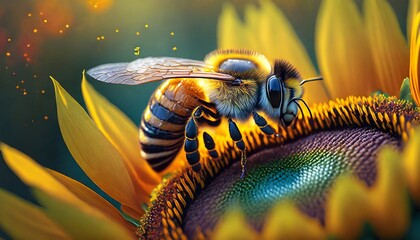 Macro shot of a honeybee on a sunflower