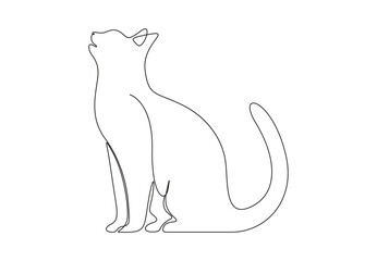 Continuous one line drawing of cat. Isolated on white background vector illustration. Premium vector.