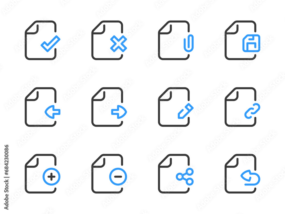 Poster document vector line icons. file data and configurations outline icon set.