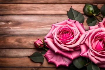 pink rose on the wooden background