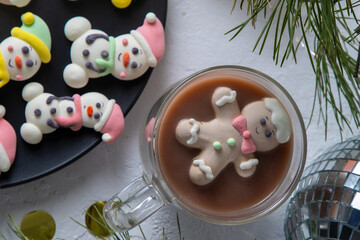 Christmas marshmallows. Candy sweets in a cup of cocoa