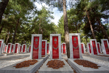 Canakkale, Turkey - May 26 2019: Canakkale Martyrs Memorial military cemetery is a war memorial...