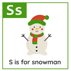 Learning English alphabet for kids. Letter S. Christmas cards. Worksheet for kids.