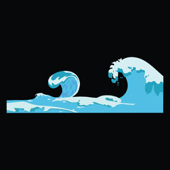 Sea waves .Blue ocean waves with white foam. Isolated water splash set in cartoon style. Element for your design.