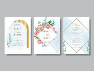 elegant wedding invitation card with flowers and leaves watercolor