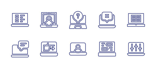 Laptop line icon set. Editable stroke. Vector illustration. Containing laptop, question, virtual event, comment, chat, online learning, setup.