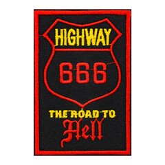 Embroidered patch Road to Hell, Highway 666, Baphomet. Occult symbolism. Satan. Accessory for rockers, metalheads, punks, goths.