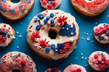 Patriotic American Flag-Topped Doughnut - A Symbolic Fusion of Sweet Cuisine and National Pride