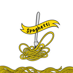 spaghetti with a fork, spaghetti noodles