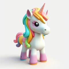 Fototapeta premium Magical Unicorn with Rainbow Mane, Fantasy and Magic cartoon 3d, 3d render on white background