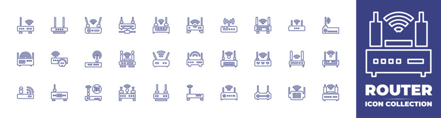 Router line icon collection. Editable stroke. Vector illustration. Containing wireless, router, wireless router, wifi router, router device, wifi, modem, communications. - obrazy, fototapety, plakaty