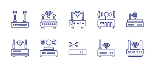 Router line icon set. Editable stroke. Vector illustration. Containing router, wifi router, modem, wifi. - obrazy, fototapety, plakaty