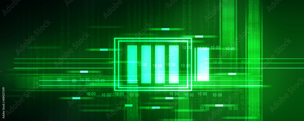 Poster 2d rendering electrical energy and power supply source concept, accumulator battery with charging le